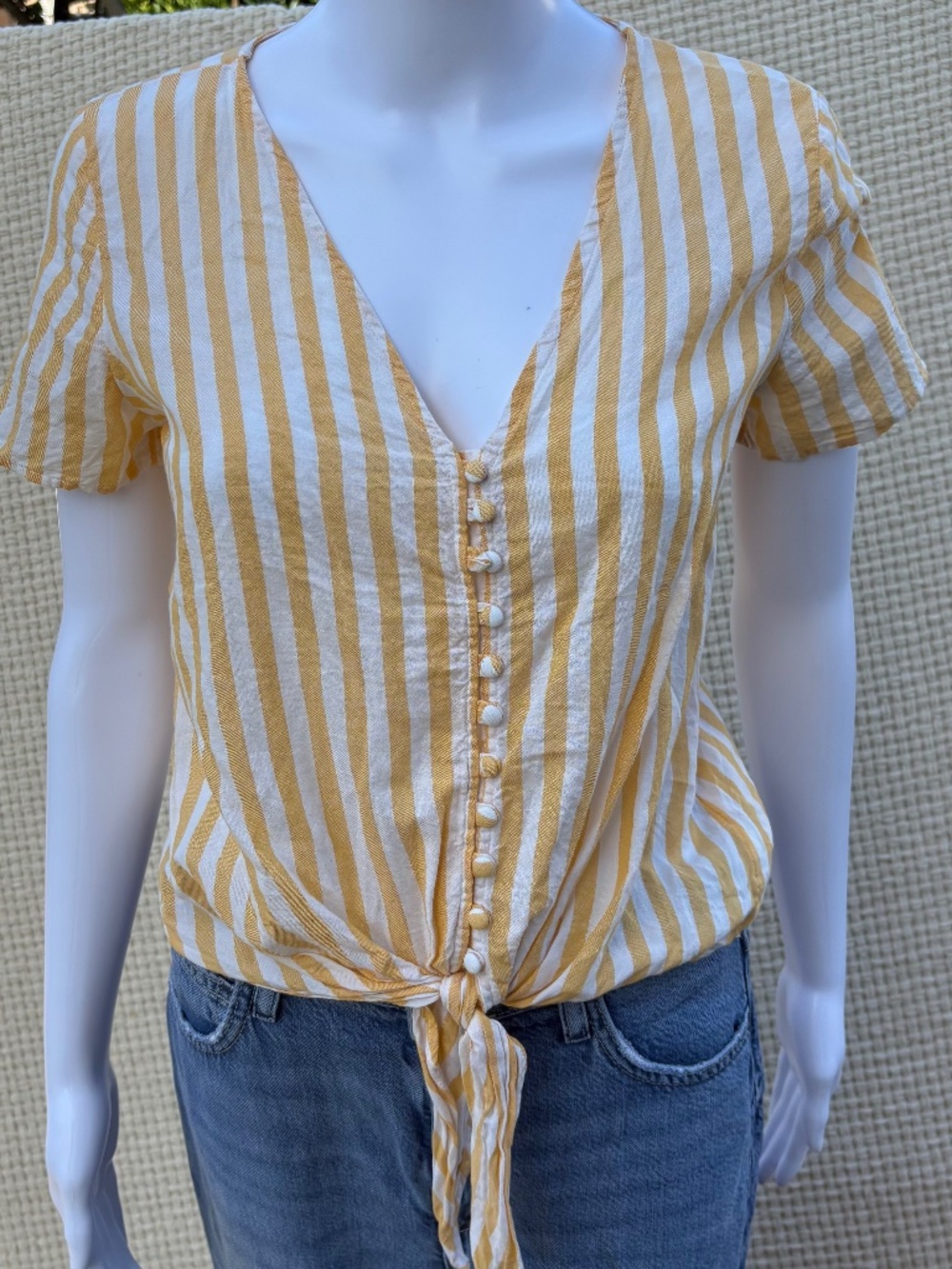 Madewell Cotton women's casual pin stripe button up blouse neck (xxs)